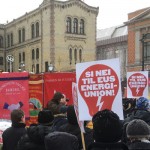 Fra markeringa mot ACER og EUs energiunion foran Stortinget 23. januar 2018. Foto: Revolusjon