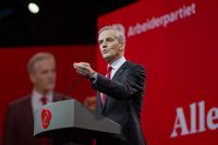 Jonas Gahr Støre taler til landsmøtet i Arbeiderpartiet 2017. Foto: Sandra Skillingsås, Arbeiderpartiet.