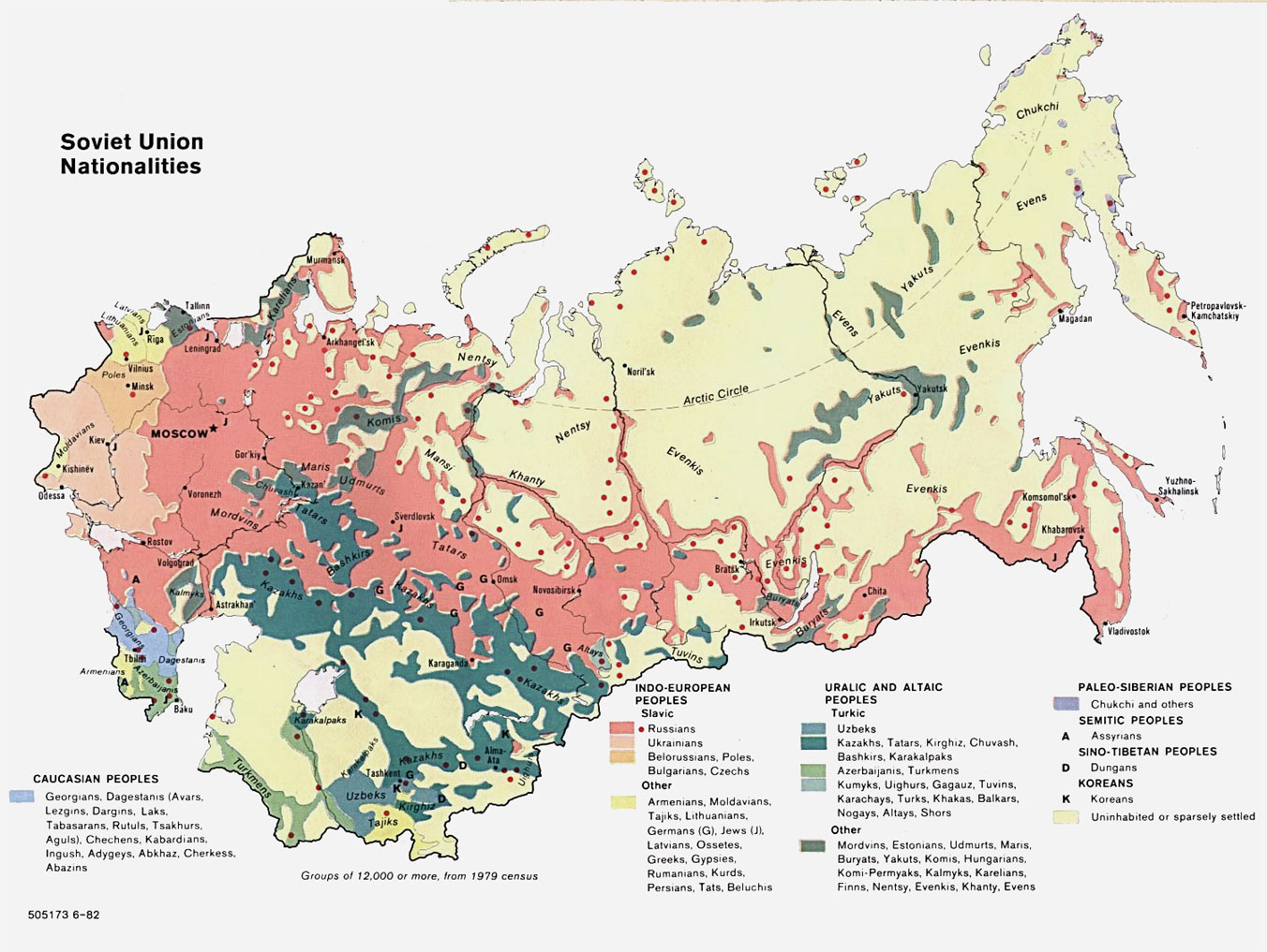 Kart over nasjonalitetene i Sovjetsamveldet.